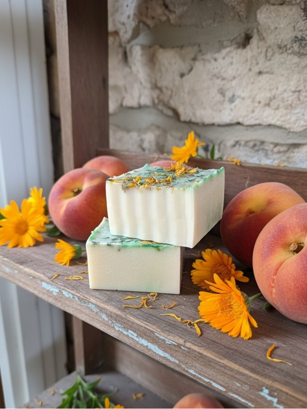 Handmade Peach & Calendula Bar Soap - White and Green - Shea 3.5 oz
NWT